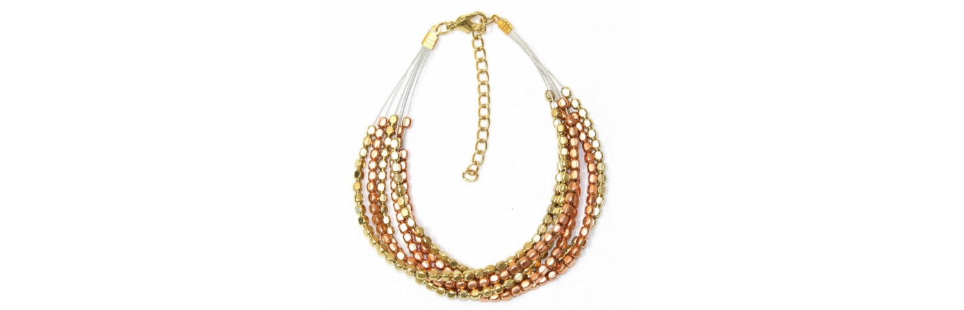 Two tone beaded 6 rows wire neacklce